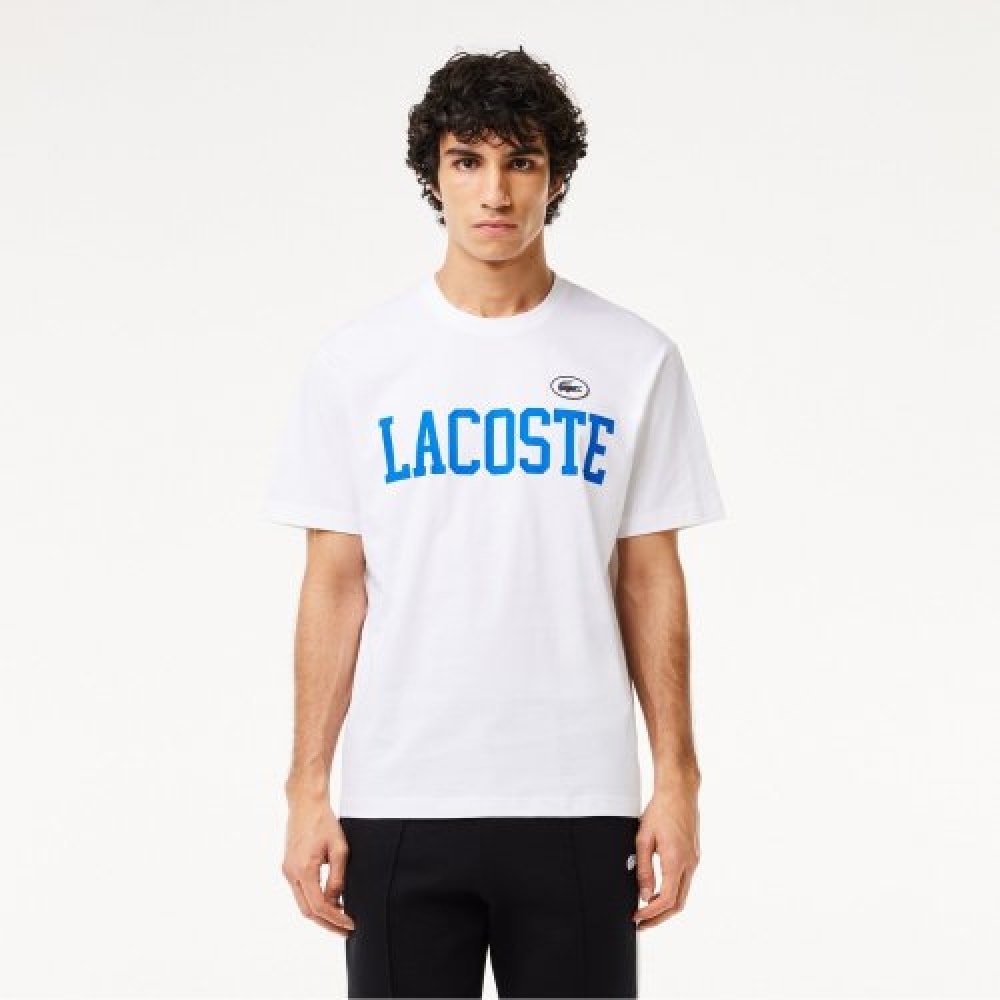 LACOSTE メンズロゴグラフィックパフバッジマッチ T シャツ [ホワイト]