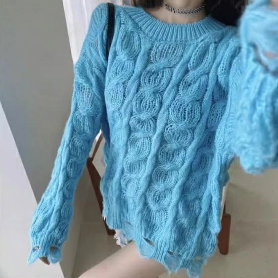 お出かけ カジュアル ニット ゆったり レディース ス ルーズ プルオーバー セーター ラウンドネック 長袖 ケーブル編み お