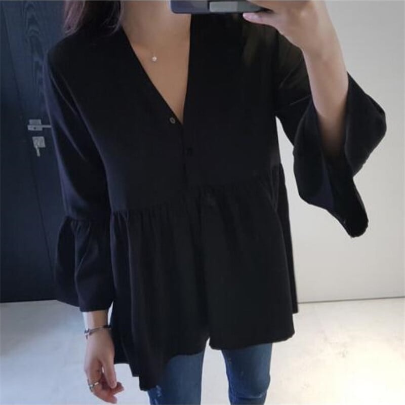 レディース トップス ブラウス 7分袖 Vネック 切り替え フェミニン フリル かわいい 大人可愛い きれいめ シンプル カジュアル 上品 おしゃれ ラブリー キュート 無地 オールシーズン お出かけ