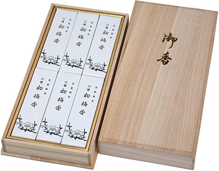 包装 蓮のし付き 白檀初梅 6箱入桐箱/ 日本製 国産 淡路島 ばいくんどう 線香 お線香 御香 お