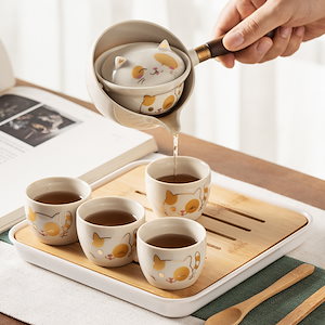 茶器 セット 急須セット お茶セット 湯呑み 中国茶道具 かわいい 犬 茶道具 磁器 ガラス 茶盤付き 6点セット 茶器揃 来客用 シンプル おしゃれ
