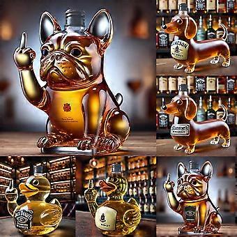 耐熱ガラス製 フレンチブルドッグ ウイスキーデキャンタ - ウイスキーボトル ユニークな動物柄デザイン カメタカアヒルダックスフンドデザインも選べる 面白いホーム＆バーデコレーション ウイ