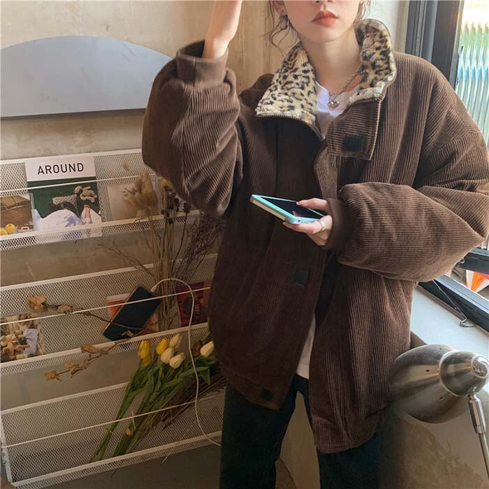 レオパード襟コーデュロイブルゾンコート アフター ブルゾン レディース コーデュロイ ジャケット レ