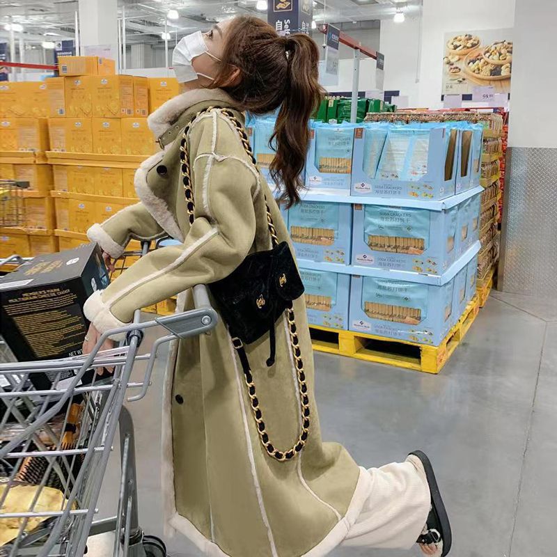 外国貿易スエード羊毛コート女性冬プラス厚毛毛皮2024新型ロング毛皮一体コート