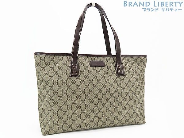 新品同様グッチGGスプリームショルダートートバッグハンドバッグベージュダークブラウンレザー211137