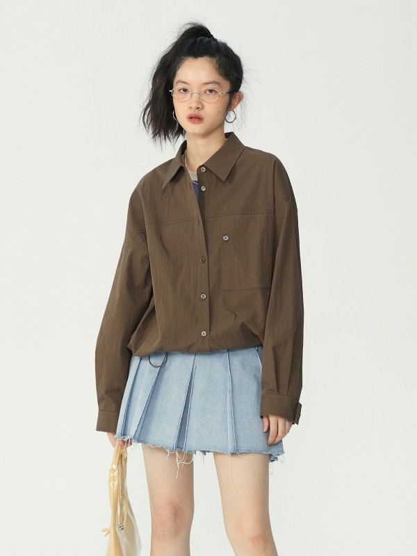 オモント エッグタルト ドローストリング 長袖シャツ レディース 春 新デザイン ショート丈 ゆったり トップス