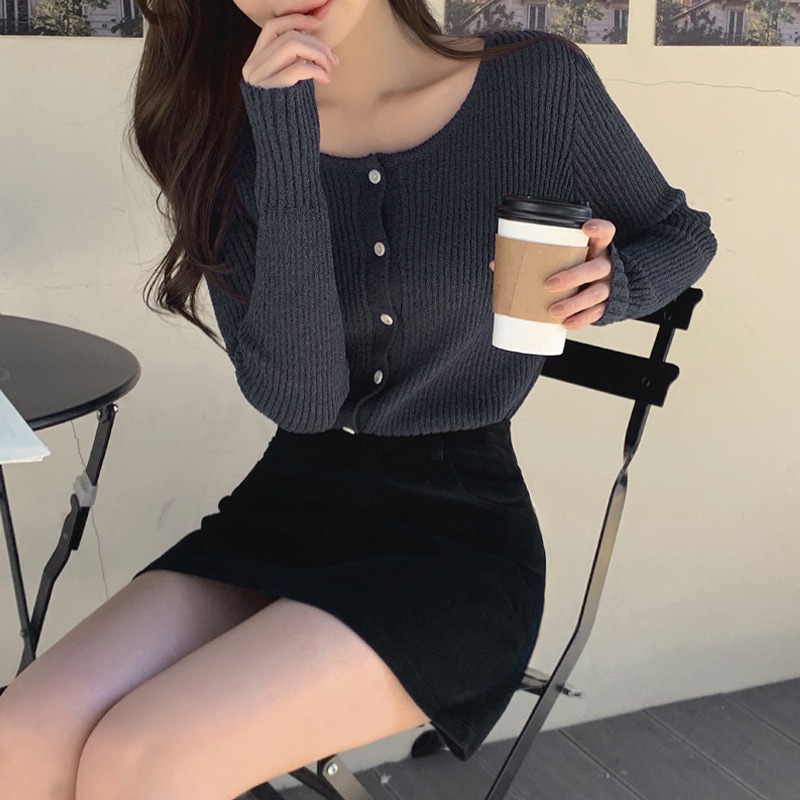 [tcd0368] 韓国ファッションゴルジラウンドニットカーディガン