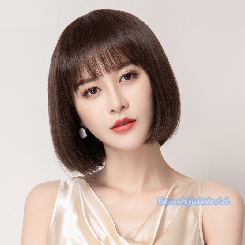 ウィッグ レディース 人毛100％ 自然 前髪 ミディアム ストレート かつら フルウィッグ ボブウィッグ 医療用ウィッグ ゆるふわ 小顔効果 かわいい金髪 黒髪J153
