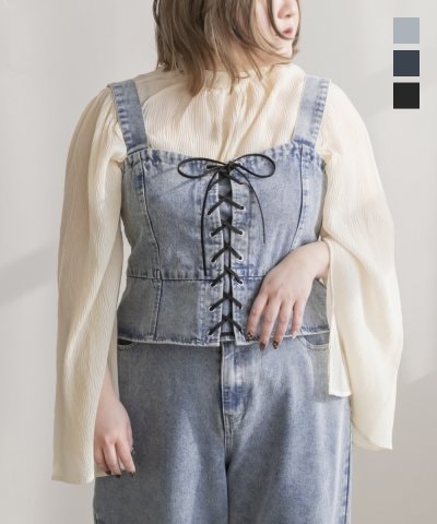 大きいサイズ レディース LL 3L 4L XL XXL XXXL CLETTEオリジナルレースアップデニムビスチェ