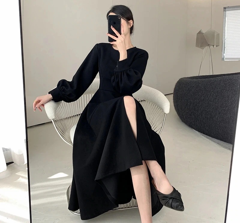 ワンピース レディース ロングワンピース Aラインワンピース 長袖 シンプル 大人 エレガント おしゃれ