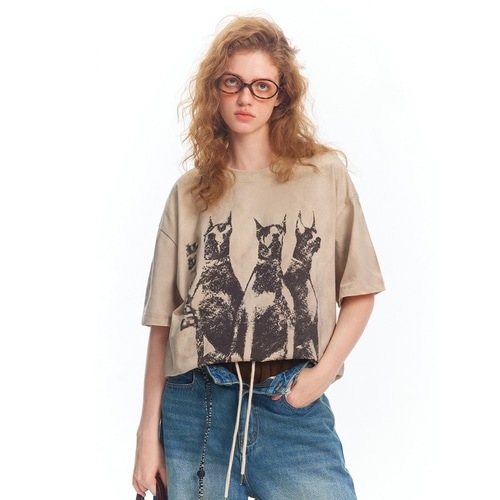 [2色]ドーベルマンプリントオーバーフィット半袖Tシャツ