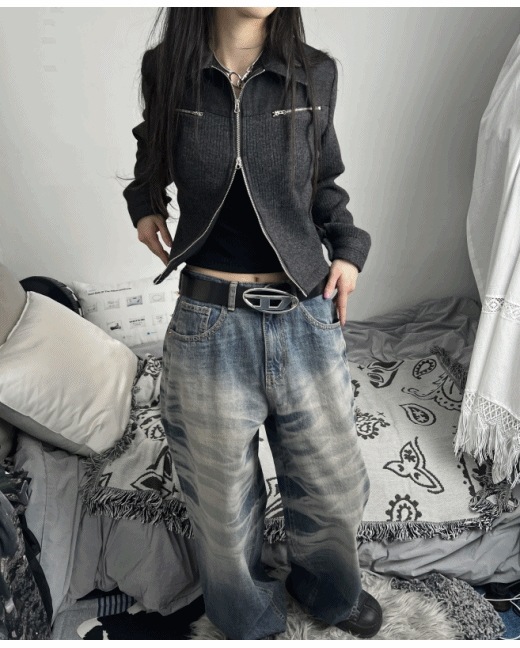 denim&golgi half zip-up