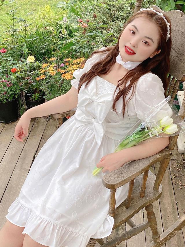 【短納期】プラスサイズ甘いロリータ OP ドレス ポリエステル半袖ドレス ホワイト ロリータ ワンピース ドレス