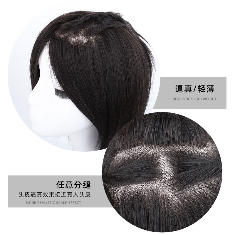 リアルヘアウィッグフルヘッドギア完全手編み手編み手縫い生ヘアカバー自然でリアルオプションの縫い目既製在庫
