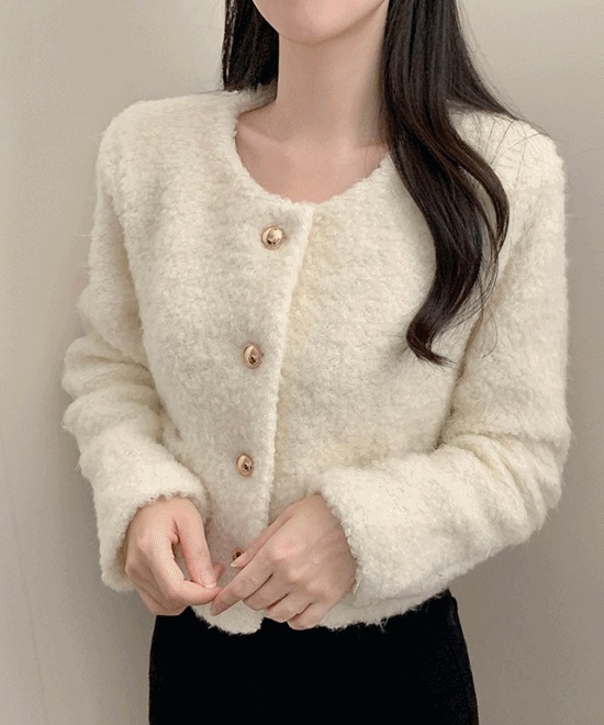 (年末ルック/高クオリティ) ボアフリースボア金装ボタン ツイード ジャケット (3color)