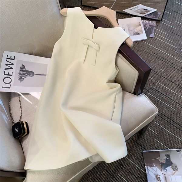 【2025新作入荷】ノースリーブ Aライン リボン シンプル ひざ丈 ワンピース