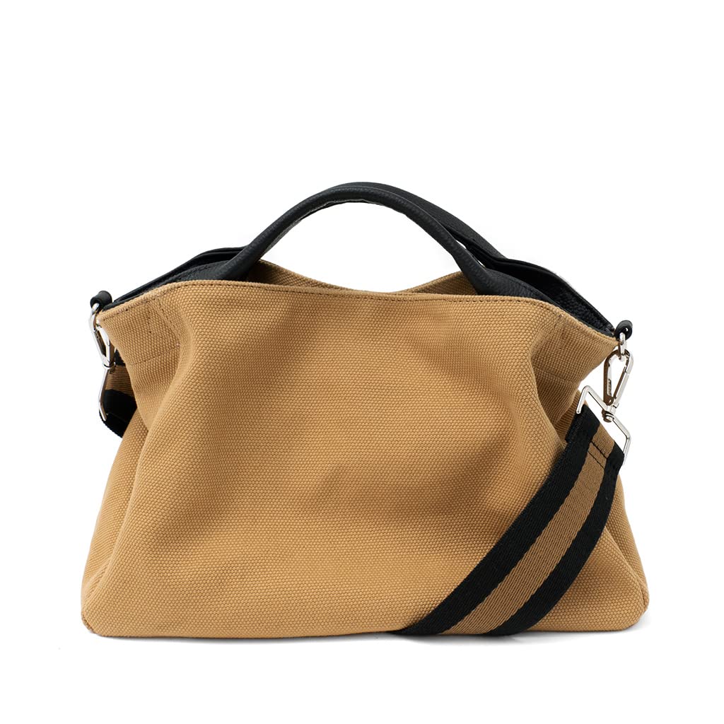 [VITAFELICE] ヴィータフェリーチェ 本革×キャンバス 2way トートバッグ レディース inb-10001z (キャメル)