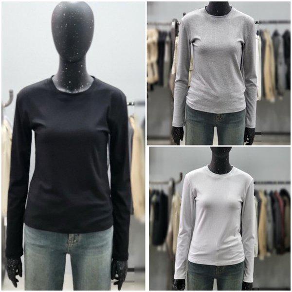人気の女性用リブ編みベーシック長袖Tシャツ_US