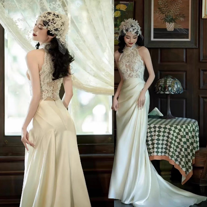 ウェディングドレス 花嫁 結婚式 ドレス レースのストール 首レース 花嫁テール引きのウェディングドレス Aラインドレス 挙式 二次会 ブライダル 結婚式 レディース ロングドレス白 レース