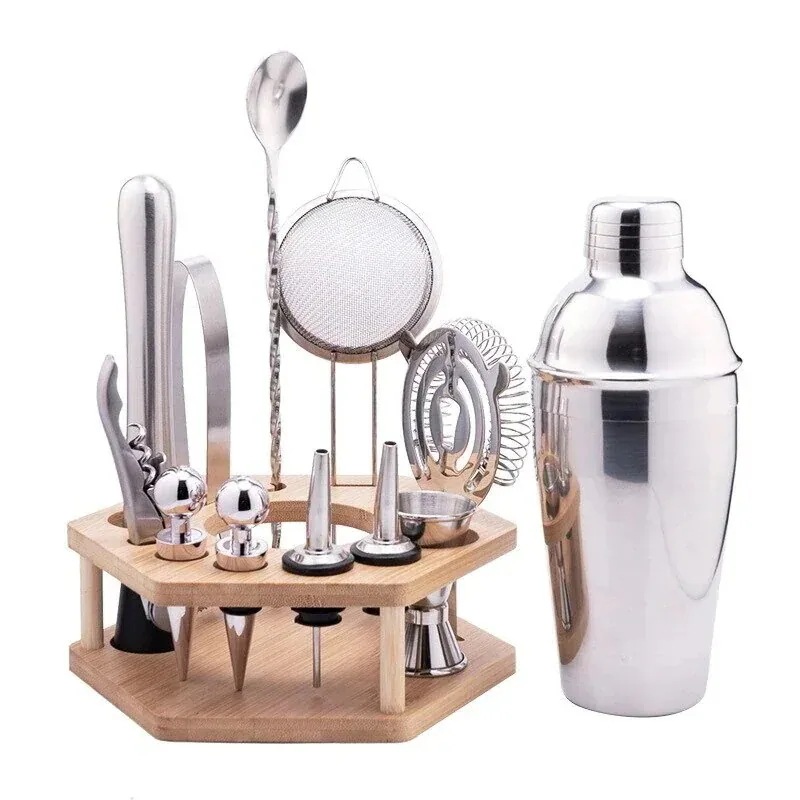 550ml13pcsセットバーテンダー円筒形竹ラックセットシェーカーシェーカーカクテルバーテンダーツ 4,722円