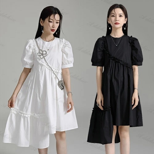 ワンピース レディース 半袖 春 夏 ワンピ お洒落 大人 着痩せ きれいめ 通勤 旅行 体型カバー 上品 ギフト 大きいサイズ 20代 30代 40代 フリーサイズ 黒 白 ブラック ホワイト