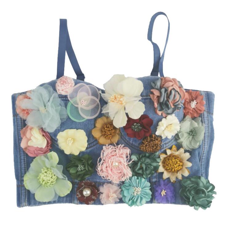 派手 ダンサー ブラジャー 舞台衣装 dance セクシーダンス カラオケ衣装 ステージ衣装 クラブ ブラトップ 見せブラ 花飾り花びら ブラ ダンストップス パンク キャミソール へそ出しトップス