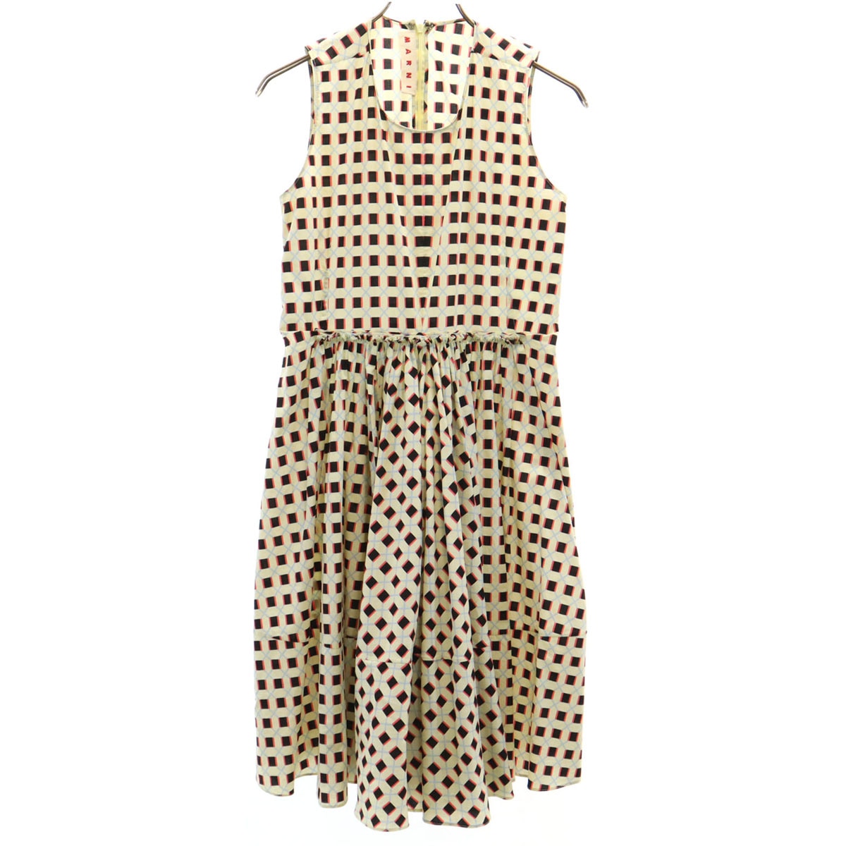 イタリア製 総柄 ノースリーブ ワンピース 38 ライトイエロー レディース 古着