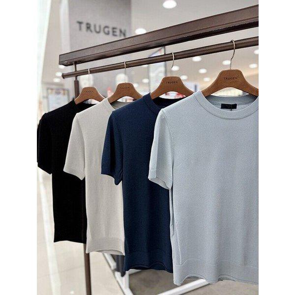 メンズ半袖夏薄型ラウンドネックUネックニットトップTシャツ4色択1_JK