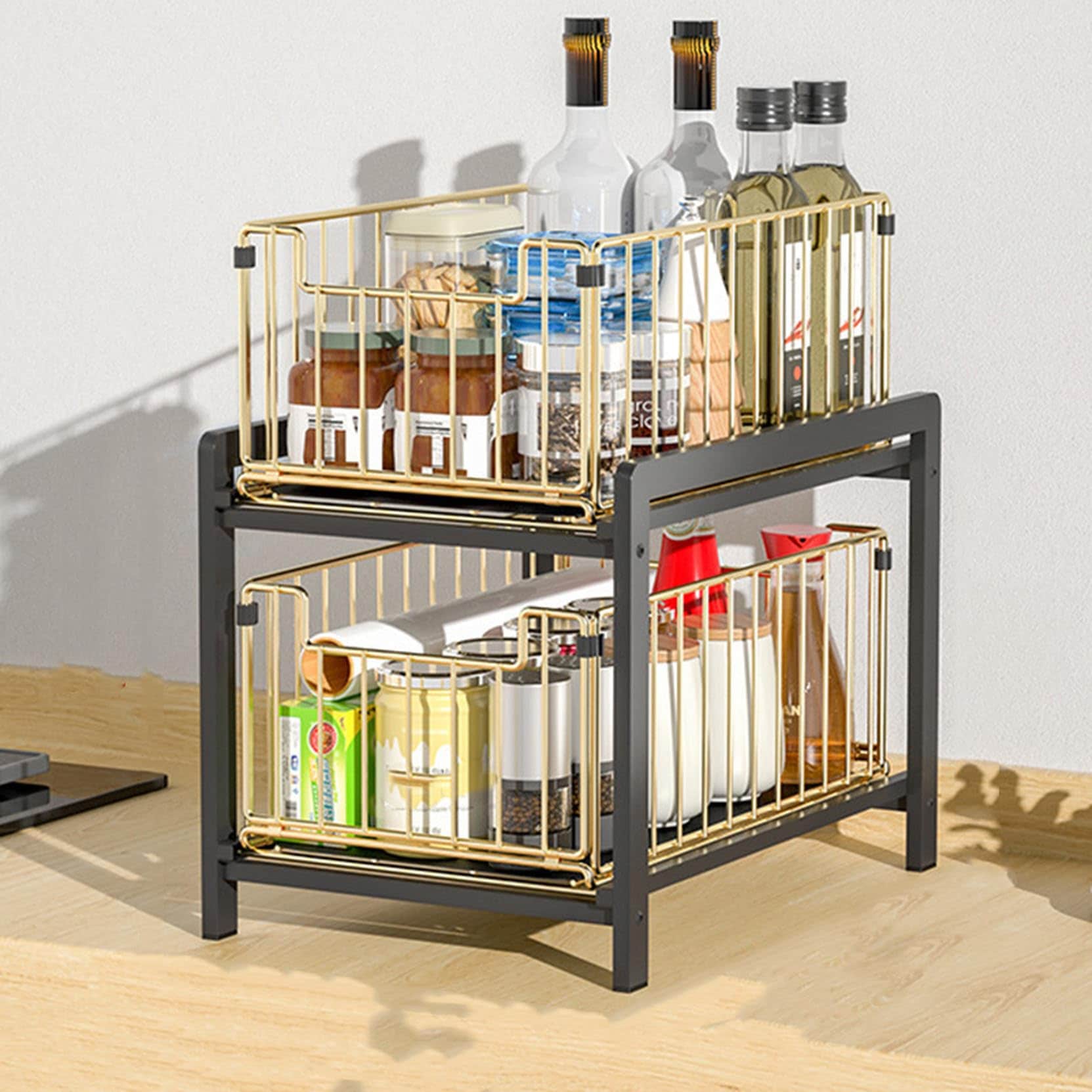 [SDS] シンク下 収納 タイプ3 スライド2段式 洗面台下 高さ調整可能 省スペース キッチン下整理 引き出し 幅26cm 26*37*38.5 調味料入れ シンクした収納 洗面台下 収納ラック