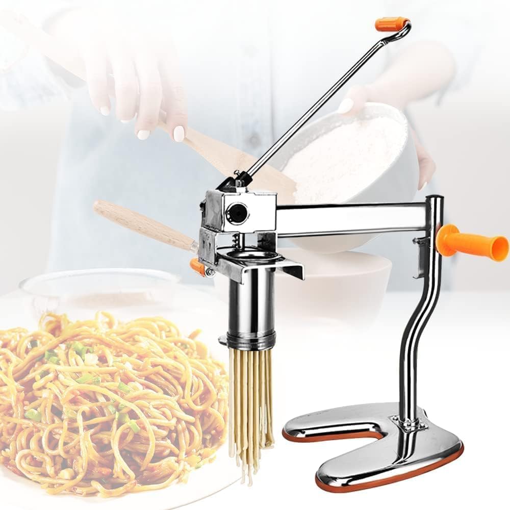 手動 パスタメーカー ステンレス製 麺先5種類付き 水洗い可能 ハンドル式 パスタマシン ヌードルメーカー 家庭用 製麺機 パスタ うどん ラーメン 蕎麦 自家製