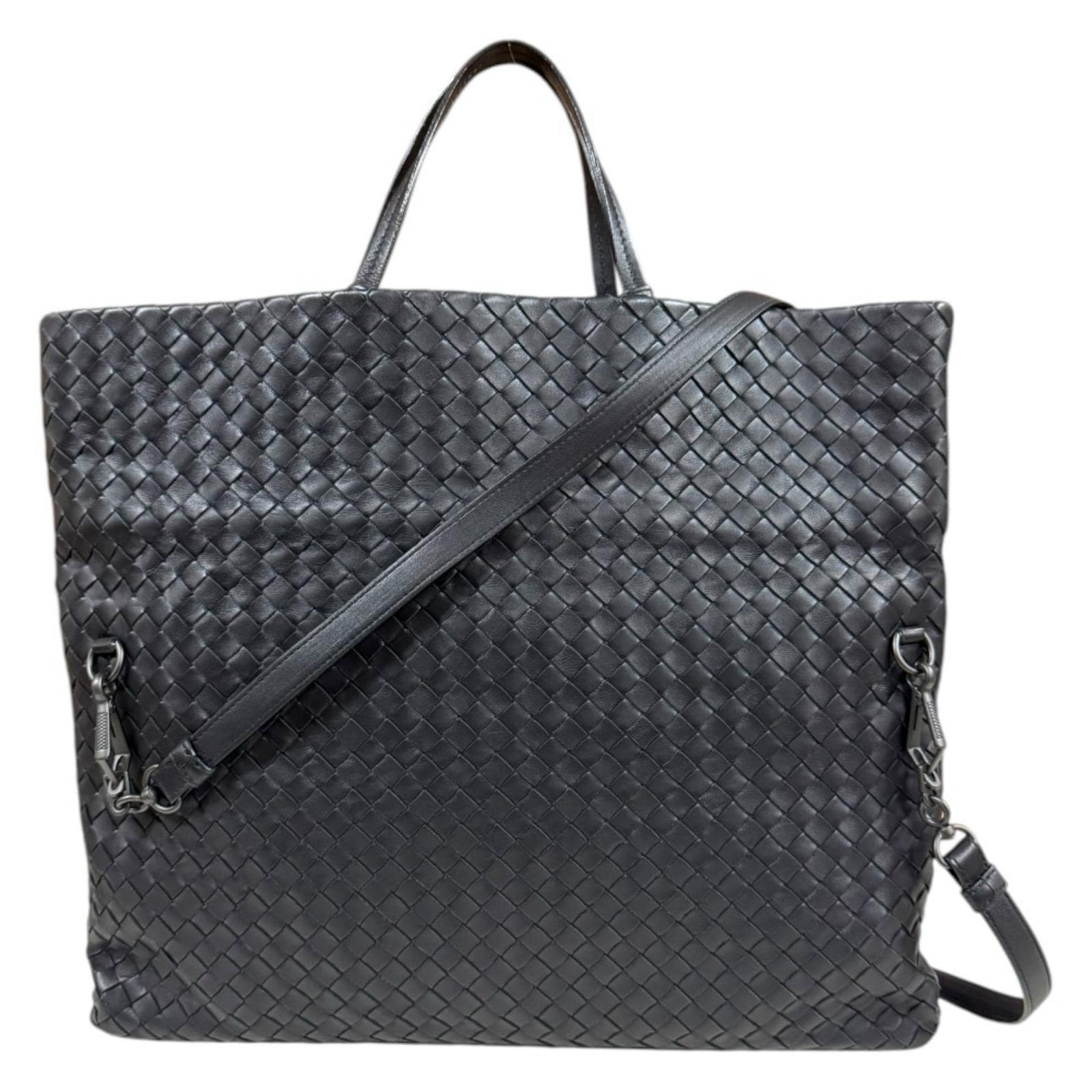 ボッテガヴェネタ イントレチャート ショルダーバッグ レザー ブラック BOTTEGAVENETA 中古