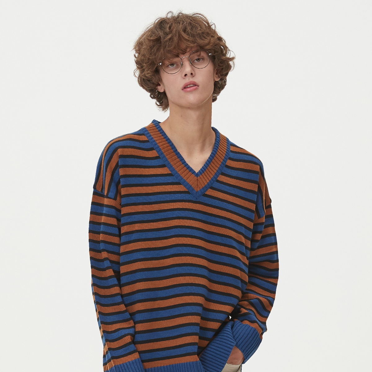 ストライプ Vネック ニット(3COLORS)