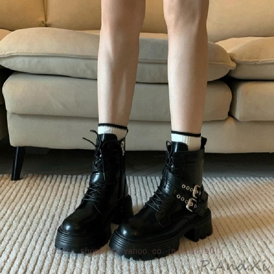 ブーツ レディース 厚底ブーツ レースアップショートブーツ 歩きやすい 幅広 滑り止め ミドルヒール 編み上げブーツ ファスナー 美脚 疲れない レディース