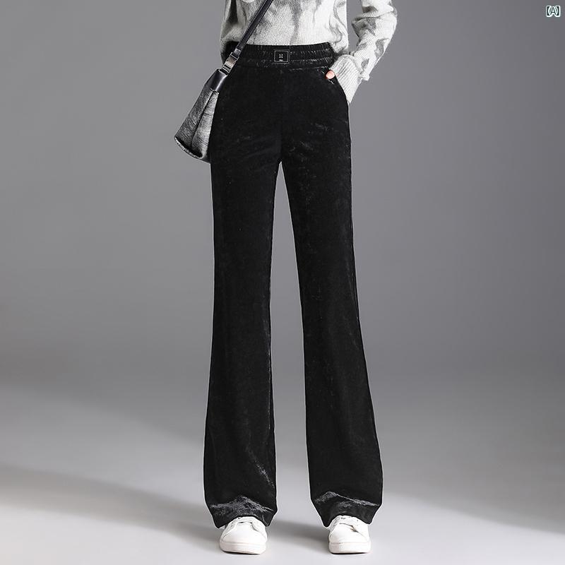 フレアパンツ レディースパンツ 秋冬 ハイウエスト 韓国 スリム カジュアル パンツ ブラック ドレープ ゴールド ベルベット