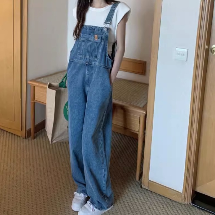 パンツ オーバーオール サロペット ロング ロング丈 袖なし ノースリーブ スクエアネック 襟なし ポケット ハイウエスト デニム ブルーデニム かわいい 大人可愛い シンプル カジュアル おしゃれ 4,987円