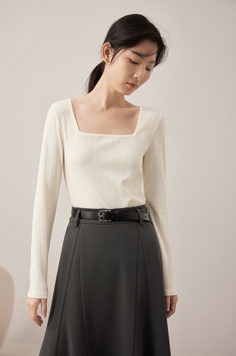 レディース 長袖 フロント ショルダー T シャツ女性 秋 冬 ボトムス トップ スクエア カラー ホワイト ブラック グリーン XS S M L XL トップス 袖あり かわいい 大人可愛い 6,935円