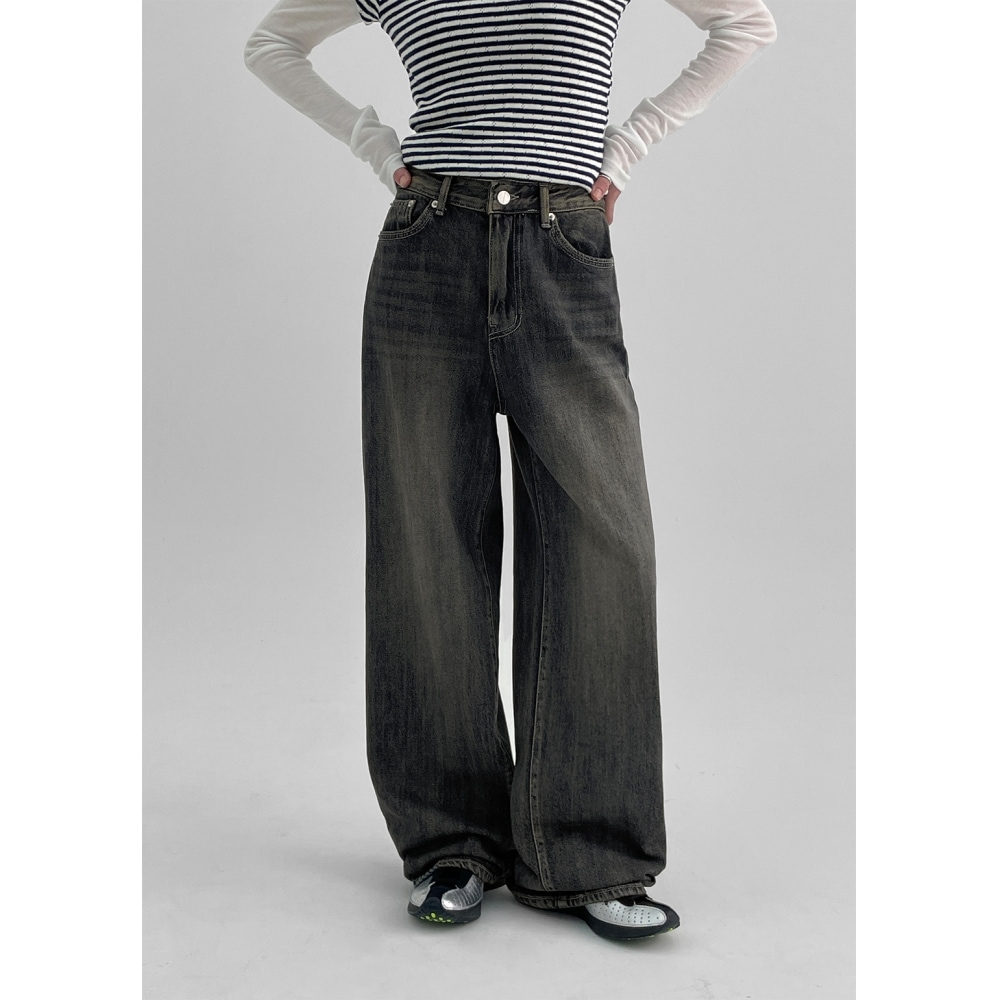 ブラックアップ [春新品] [MADE] オリーウォッシュワイドデニムパンツ