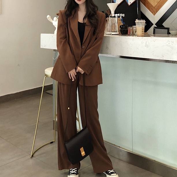 【急速出荷!】2色 セットアップ レディース ジャケット パンツ こなれ感 おしゃれ 大人カジュアル シンプル 無地 スーツ ワイドパンツ ロング丈 ジャケット ハイウエスト 長袖 カーキ ブラック