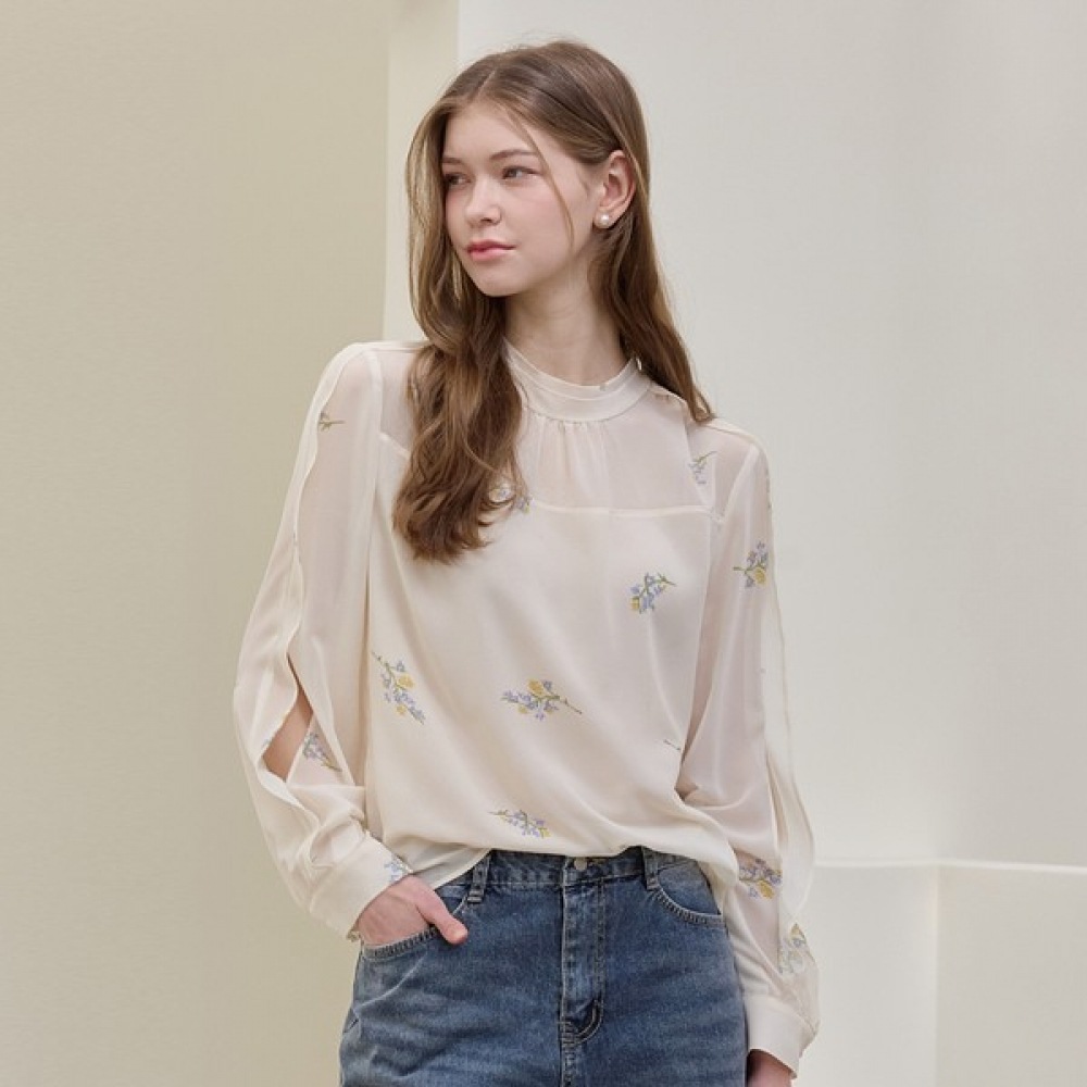 [リアーナニューヨーク] マイルドプリントシアーブラウス_ライトベージュ