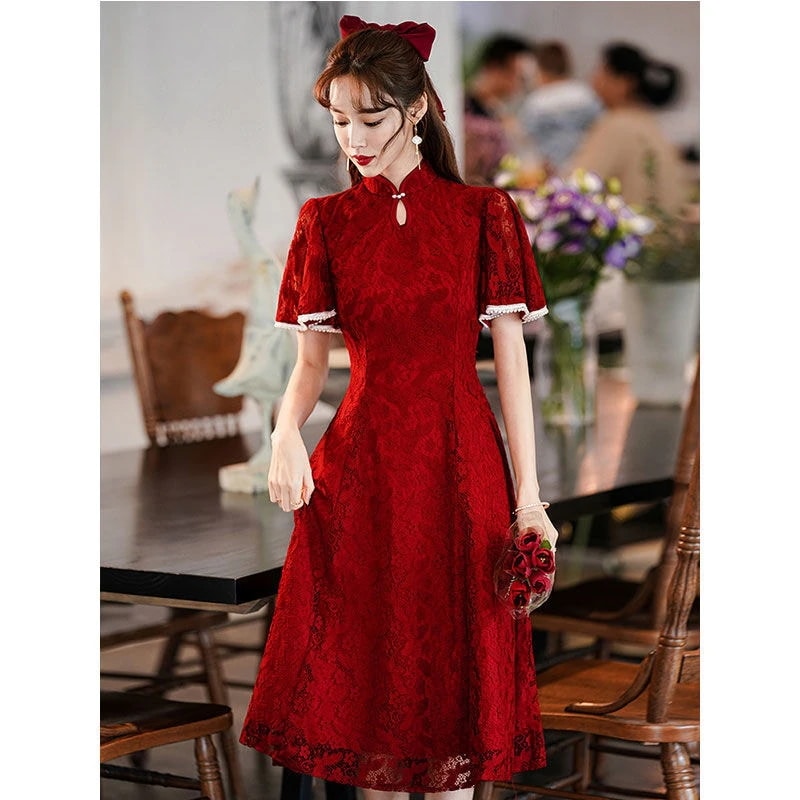 改良されたチャイナドレスウェア2022花嫁結婚小さな若い美しいドレス婚約ガール