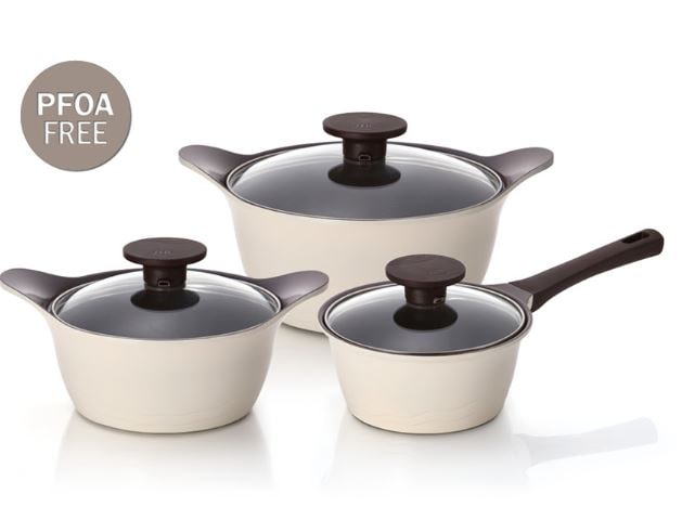 [セット商品]PFOA FREE 鍋3点セット片手鍋 両手鍋 卓上 鍋ふたセット セラミック コーティング いやすい煮付けカレーシチュー