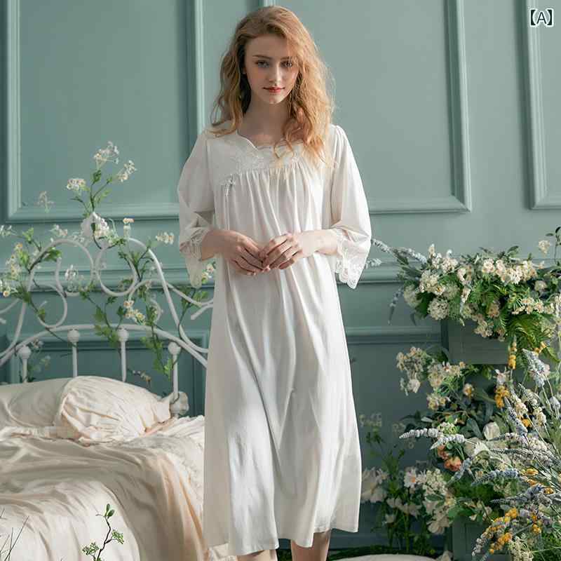 ネグリジェ 宮殿風 レディース 春秋 レースフリル シフォン ワンピース パジャマ ミディ丈ドレス 薄手 透け感 七分袖 ナイト ルーム ホームウェア 5,075円