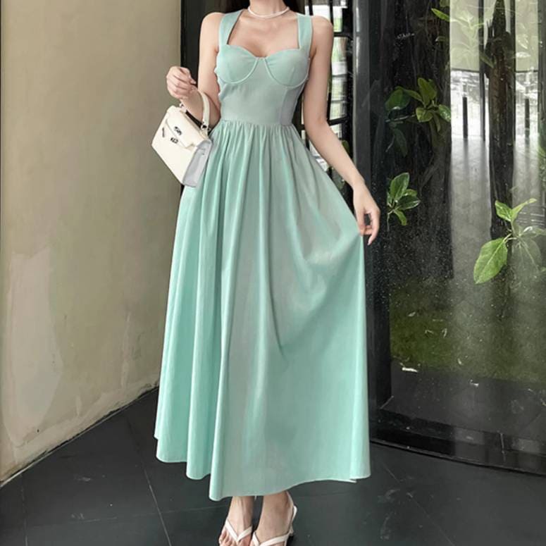 サスペンダースカート サスペンダードレス レディース スカート ワンピース ドレス ロングスカート ロング 袖なし ノースリーブ スリム 細身 Aライン 背中開き スマート バックレス リボン ハイウ