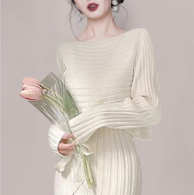 リブニットセットアップ カジュアルニットコーデ ニットワンピース トップス スカート ボトムス ワンピース セットアップ ニットソー セーター プルオーバー オールインワン ロングスカート