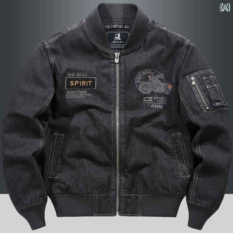 メンズ ファッション 春 1 フ軽量 涼しい ジャケット 春秋 デニム 野球 ユニフォーム 刺繍 オートバイ ワークジャケット トレンド