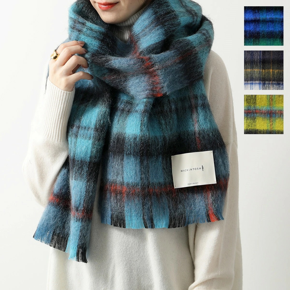 MACKINTOSH マッキントッシュ マフラー ACC 033 レディース ストール タータンチェック柄 シャギー ロゴラベル カラー4色