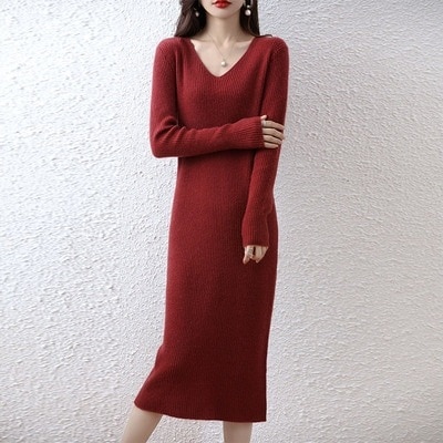 ワンピース ニットソー ニット ロングスカート ニットスカート ミモレ ミモレ丈 袖あり 長袖 Vネック ウール かわいい 大人可愛い シンプル 大人 上品 おしゃれ お洒落 かっこいい 大人女子 8,742円