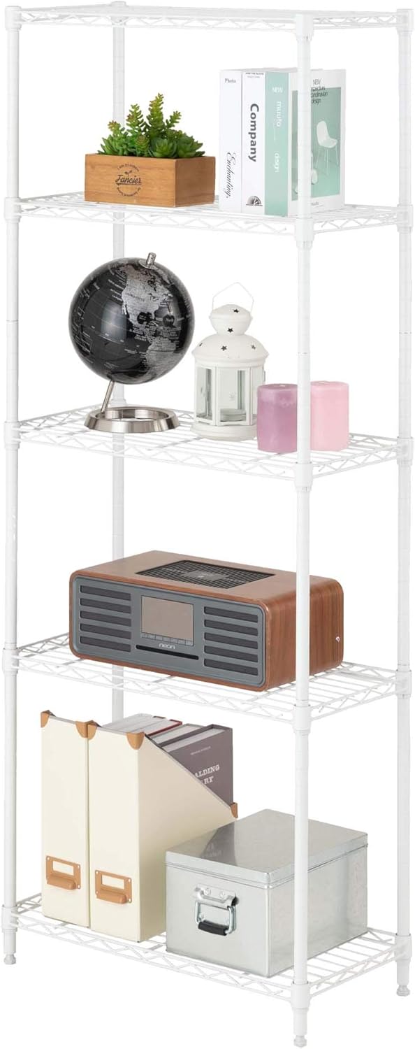 5段 幅60 スリムスチールラック 棚 収納 白 ホワイト 全体耐荷重325kg 幅59.5cm×奥行29.5cm×高さ151.5cm M1560305WH 頑丈 ワイヤーシェルフ 奥行30 ポール径
