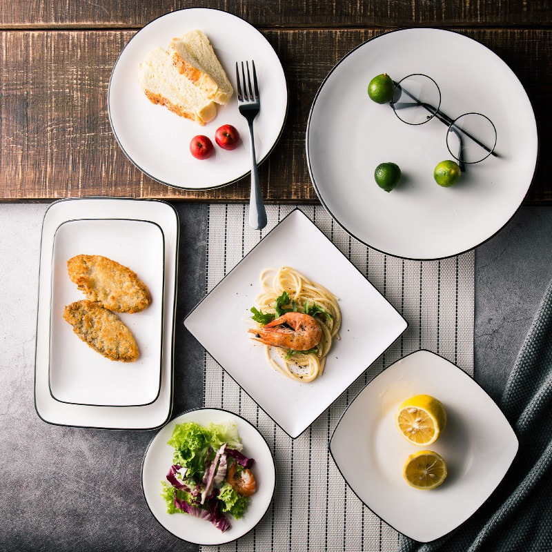 柔らかな質感の クリエイティブウエスタンフードプレートステーキ食器インスタイル日本ホワイトセラミックネットレッドホームディナープレートヨーロピアンスタイルプレート 食器