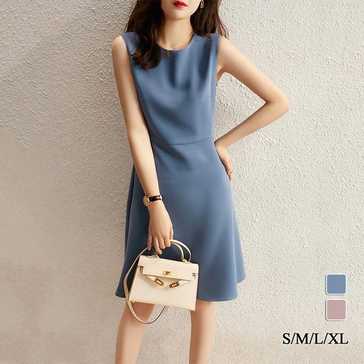 【2025新作】ワンピース レディース 春夏 ノースリーブ 上品 ロング クルーネック ワンピ ロング マキシ フレア Aライン 膝丈 袖なし 無地 リゾート 旅行 大きいサイズ 20代 30代 40